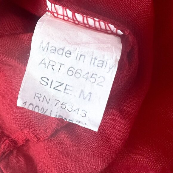 Lungo L'arn0 Italian 100% Linen Red Off the Shoulder Tie Sleeve Mini Shift Dress - Picture 9 of 10